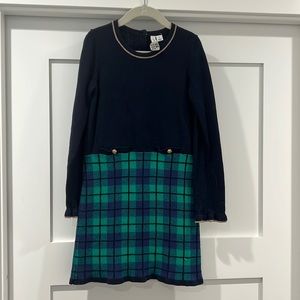 Janie and Jack navy and green plaid with gold detail
